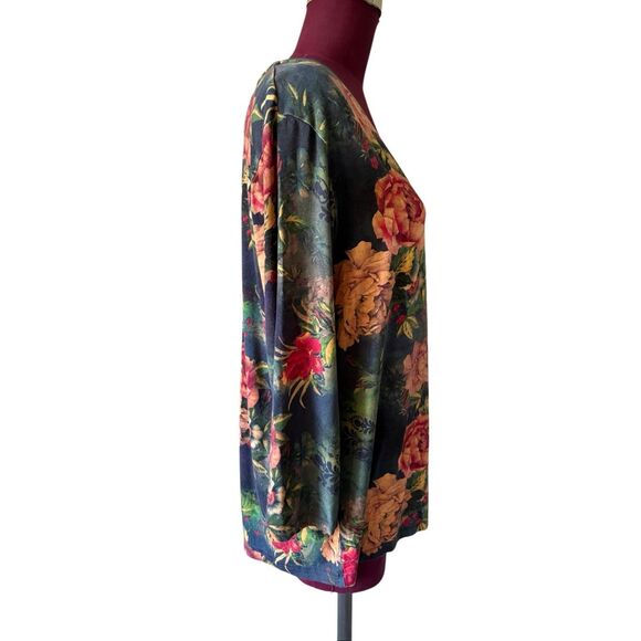 JOHNNY WAS Janie Bamboo Knit Floral Print V Neck 3/4 Sleeve Relaxed Top - Picture 10 of 11